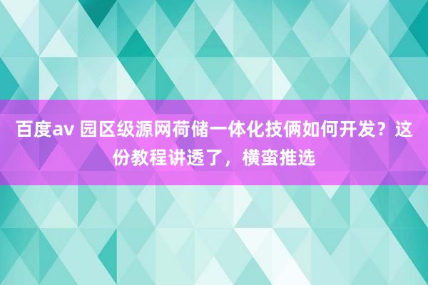 百度av 园区级源网荷储一体化技俩如何开发？这份教程讲透了，横蛮推选