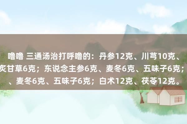 噜噜 三通汤治打呼噜的：丹参12克、川芎10克、葛根20克；桂枝9克、炙甘草6克；东说念主参6克、麦冬6克、五味子6克；白术12克、茯苓12克。